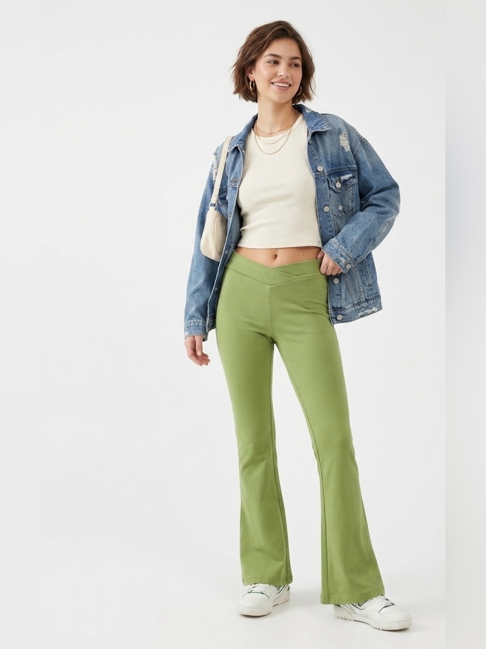 Urban Outfitters $49 Out From Under Low Rise Green Foldover Flare Pants Sz 4/S